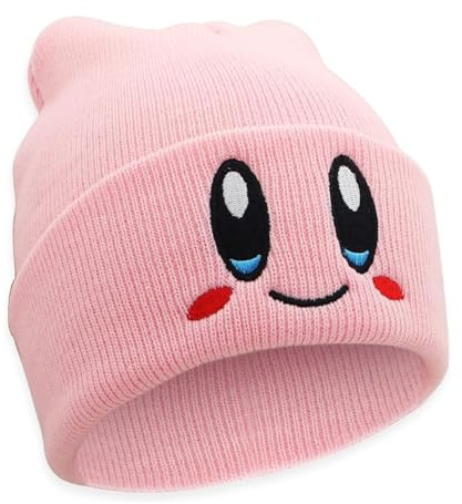 JILANI HANDICRAFT Kir-by Beanies Mütze, schöne Gesichtsstickerei, Winter, Strickmütze, Mütze, für Mädchen und Jungen, warm, Unisex, Pink, Einheitsgröße