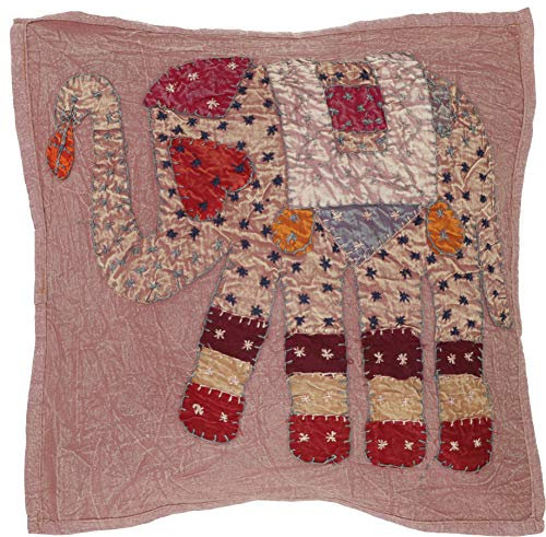 GURU SHOP Indische Kissenhülle, Besticktes Elefanten Ethnostyle Kissen - Hellbraun, Baumwolle, 40x40 cm