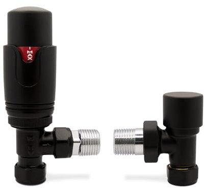 Black Angled TRV Thermostatic Radiator Towel Rail Valves