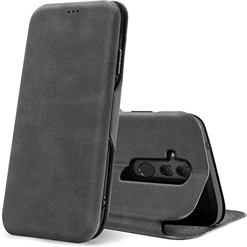 CoolGadget Flip Case Handy für Huawei Mate 20 Lite Shell Flip Case, dünne Business Klapphülle mit Magnetverschluss & Kartenfach, kompatibel mit Huawei Mate 20 Lite (6,3 Zoll), Grau