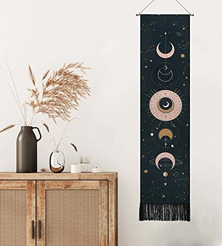 BOUTIKS Tapiz Bohemio, Guirnalda Luna Decoración Habitación Colgante Pared Decoración Boho Dormitorio Decoración Pared Luna Dorada Apartamento Regalos Ramadán, Negro