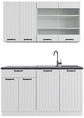 Vicco Singleküche Fame-Line, Weiß Landhaus/Weiß, 140 cm ohne Arbeitsplatte