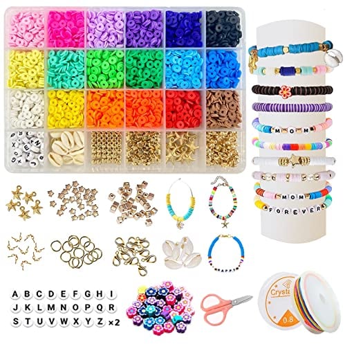 5000 Stück Perlen Set Zum Auffädeln,Basteln Perlenset für Armbänder Ketten Schmuck Selber Machen Set,6mm Polymer Clay Beads für Jewellery Halskette DIY Bastelsets Geschenk für Erwachsene Kinder