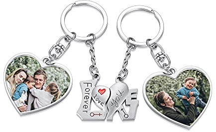Zysta Personalized Fotogravur Pärchen Schlüsselanhänger 2 Stück Magnet Herz Puzzle Schlüsselanhänger mit Gravur Paar Schlüsselbund Liebe Keychain für Partner Geschenk