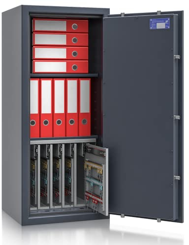Secureo SafeHero Schlüsseltresor/Schlüsselsafe für 280 Schlüssel Osprey Key 7-B | Klasse 1 EN 1143-1 | Elektronisches Zahlenschloss | 5 ausziehbare Wände + 2 Fachböden | 1150x500x420 mm (HxBxT)