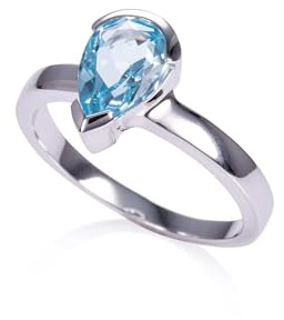Namana Ring aus 925er Sterling Silber Mit Blauem Topas für Damen - Natürlicher Birnenförmiger Edelstein