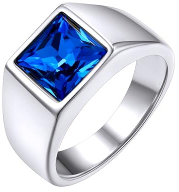 GoldChic Ringe für Herren Siegelring Edelstahlring mit Blauer Stein Bandring Verlobungsring 69mm Zirkonia Ring Schmuck Modeschmuck