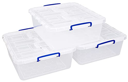 Really Useful Box Plastic Storage Box 31.5 Litre Clear Winged Lid (Pack of 3)