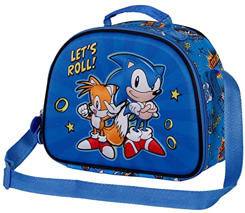 Sonic The Hedgehog - SEGA Sega-Sonic Lets roll-Bolsa Portamerienda 3D, Azul, 25.5 x 20 cm