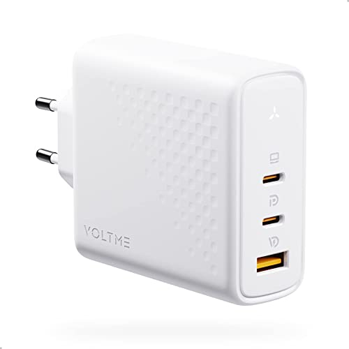 VOLTME Chargeur USB-C 140W Multiple GaN Chargeur Rapide, Adaptateur Secteur Type C 3-Port PD3.1 Puissant pour Chromebook Laptop, Macbook Pro/Air, Huawei, iPhone 15/14, iPad Pro, Galaxy S22-Blanc