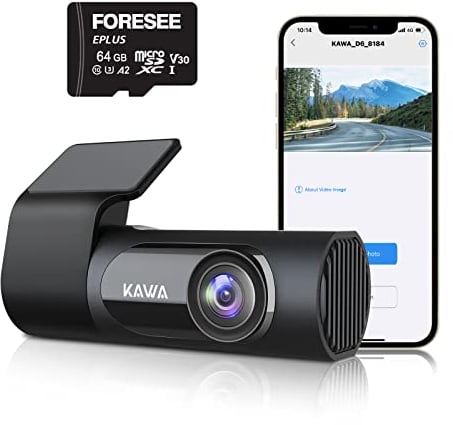 Dashcam Auto, KAWA D6 Dashcam 2K 1440P QHD 30 fps, 360° drehbares Gehäuse Eingebautes WLAN, 145°Weitwinkel WDR mit Nachtsichtunterstützung, Parküberwachung und G-Sensor, Mit 64G Karte, LCD