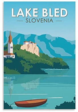 ONOTIO Lake Bled Slowenien Vintage Reise Poster Landschaft 40 x 60 cm Wandkunst Bild Kunstdruck Leinwand Kunst Poster Modern Familie Schlafzimmer Dekor Poster