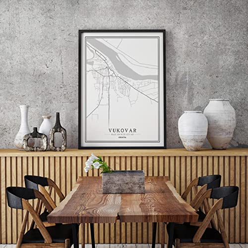 Yangld Schwarz-weißes Weltstadtkarte-Poster, nordisches Wohnzimmer, Zagreb, Sibenik, Pula, Wandkunst, Bilder, Heimdekoration, Leinwandgemälde, 30 x 45 cm, rahmenlos