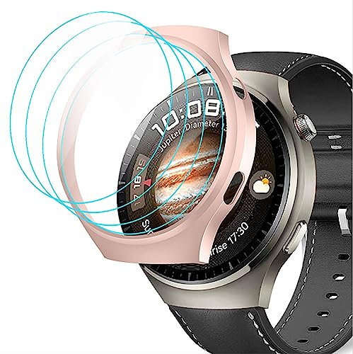 GIOPUEY [1+2 Pack Funda para Huawei Watch 4 Pro, con Protector Pantalla, Plastica Rigida, Anti-Urto, Huawei Watch 4 Pro Custodia - Rose Gold