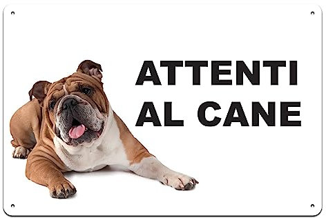 Phonecasing Cartello Segnale Attenti al Cane in Alluminio 3 mm Composito (20 cm x 15 cm, Bulldog)
