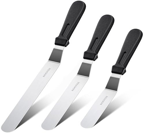 Kootek 3Pcs Icing Spatula Set with 6, 8, 10, Stainless Steel Offset Spatula Angled Cake Spatulas Frosting Smoother for Cake Decorating, Baking