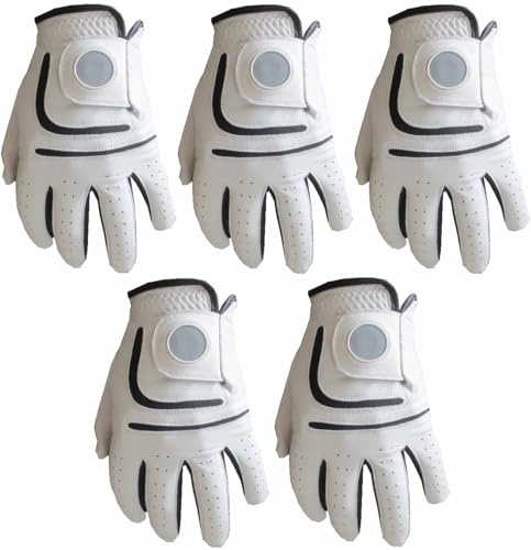 Cabretta Golfhandschuhe aus Leder mit magnetischem Platz für Ballmarker, 5 Stück, Größe M/L, links