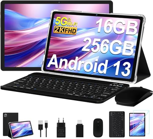 MEBERRY Tablet 2K Schermi 10.36 Pollici, 16GB RAM 256GB ROM (TF 1TB), 2000 * 1200 Pixels/13+5MP/8600mAh/Bluetooth5.0,Octa-Core 2.0GHz 5GWiFi Tablets con Tastiera e Mouse - Nero