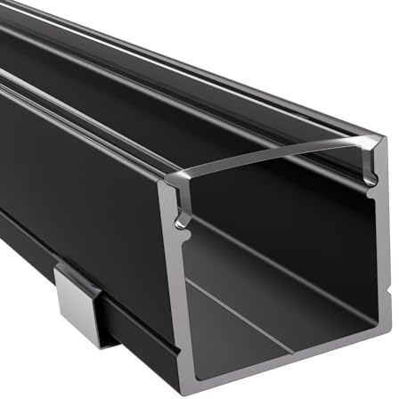 Alumino - Schwarzes LED Aufbau-Profil - 2000 x 21 x 18,5 mm für breite LED Stripes bis 16 mm (z.B. für Philips Hue) + klare Abdeckung + Zubehör