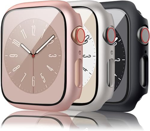 【3 Pezzi】 Amzpas Cover per Apple Watch 9 8 7 41mm con Pellicola Protettiva, Vetro Temperato Rigida Custodia per Apple Watch Series 7 8 9 41mm
