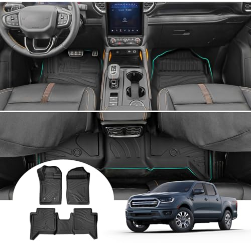 GAFAT Kompatibel mit Neu Ford Ranger T9 Fussmatten 2023 2024 2025, Ranger T9 Raptor Wildtrak XLT Fußmatten, TPE Allwetter Original 3D Scannen Hoher Rand 5-7 cm, Ranger 2024 Zubehör