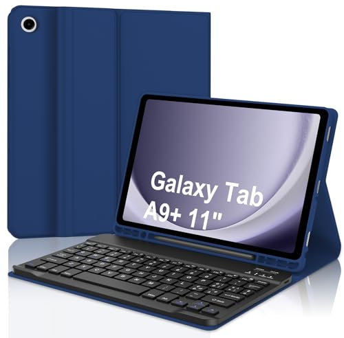 SENGBIRCH Custodia Tastiera per Galaxy Tab A9 Plus, Cover con Tastiera per Galaxy Tab A9+ 11, Tastiera Bluetooth Wireless Italiano & Smart Cover, Blu Navy
