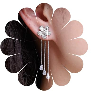 Aneneiceera Vintage Kristall Tropfen Ohrringe Silber Träne Cz Baumeln Ohrringe Strass Blume Ohr Jacke Ohrringe Glanz Hochzeit Cz Kronleuchter Ohrringe Schmuck Für Frauen Und Mädchen