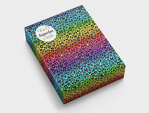 Geschenkpapier Leopardenmuster Geschenkverpackung für kleine Geschenke Mitgebsel Gastgeschenke verpacken Frauen Kinder Mädchen (12 Bögen in DIN A3 + 12 Aufkleber + 50 Verschlusspunkte)