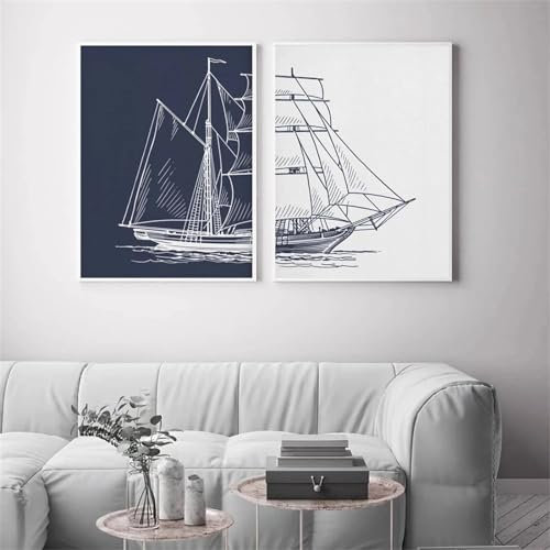 Hava Kolari 2er Premium Poster Set, Moderne Wandbilder Geometrie Segelboote Bilder Leinwandbilder Wohnzimmer Schlafzimmer, OHNE Rahmen (40x50 cm)