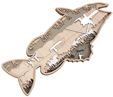 AUNMAS Ausgehöhlte Fischfigur aus Holz, Ausgehöhlte Fischstatue aus Holz, Ausgehöhlte Fischfigur aus Holz, Niedliche Tier-Heimdekoration, Mehrschichtiger Buchsbaum, Dekoratives (Lachs)