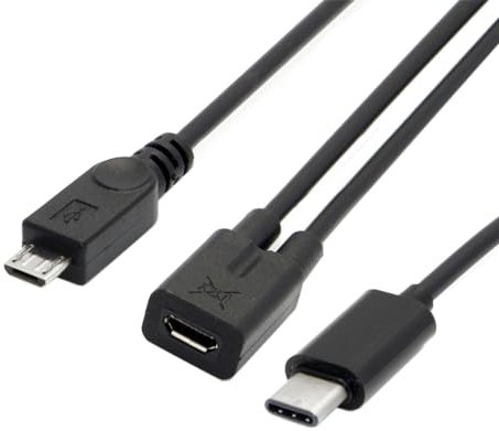 NFHK USB-C to MicroUSB Adapter, 2-Port, AWG 28, Black