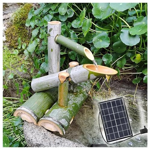 Fontana Solare In Bambù, Fontana Ad Energia Solare Con Pompa, Fontana Da Giardino Esterno Zen Feng Shui Decorazione Per Giardino All'aperto, Laghetto Da Giardino 30cm