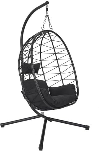 AltoBuy MALOA - Fauteuil Suspendu en Rotin Synthétique avec Pied Métal Noir