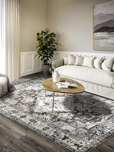 Villeroy & Boch Kurzflor Teppich Henry - Klassischer Wohnzimmerteppich - Traditioneller Teppich für Wohnzimmer, Schlafzimmer, Esszimmer, Flur, Küche – Braun Creme, 120x170cm