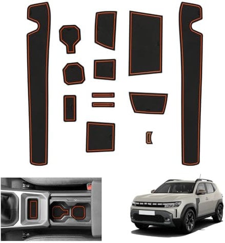 GAFAT New Dacia Duster 3 2024 2025 Non-Slip Mats, Rubber Mats for Dacia Duster III 2024 Non-Slip Mats Centre Console Cup Holder Door Seam Mats, Dacia Duster 3 Accessories (Orange)