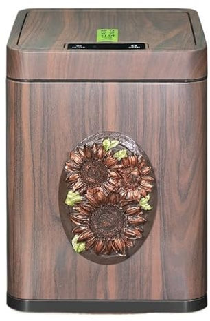 Poubelles Poubelles Poubelle à grain de bois vintage avec couvercle, poubelle à induction intelligente avec seau à doublure amovible et port de chargement USB, poubelle automatique carrée moderne Poub