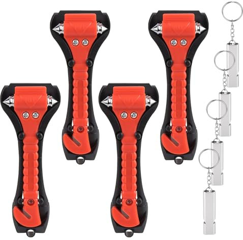 ZYKORT 4 piezas de martillo de emergencia para coche con silbato y cortador de cinturón de seguridad, martillo de emergencia para coche, autobús, coche, camión