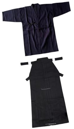 LOVIVER Kendo Uniforme Conjunto Dobok Traje Judo Transpirable Hombres Mujeres Aikido Samurai Hakama, Azul y Azul, 170CM