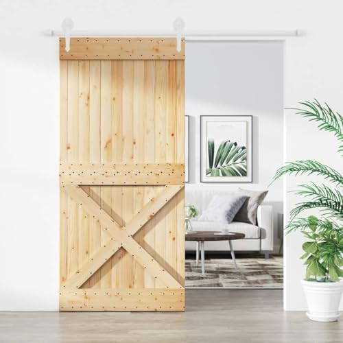 TREISL Schiebetür innen mit Hardware-Set 95 x 210 cm Massivholz Kiefer Moderne Zimmertür Holz Schiebetür Außen Innentüren für Küche Scheune leise Schiebetür