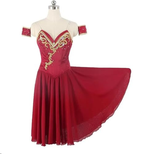 LPHFDCS Chiffon Tanzkleid Chiffon Lyrical Dance Kostüme mädchen Wettbewerb Leistung Ballett Kleid rot Professionelle Ballett Rock Damen Tanzkleid Aus Chiffon(Adult L)