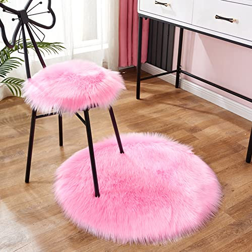 Nvzi Runder Kunstfell-Teppich aus Schaffell, superweich, flauschig, Stuhlbezug, Sitzkissen, rutschfest, für Wohnzimmer, Schlafzimmer, Boden, Sofa (Rose Pink, 4,5 m Durchmesser)