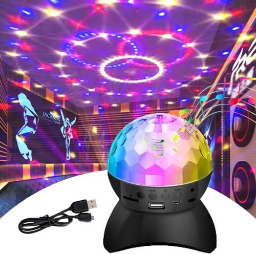 Disco Ball Light, DJ Strobe Light with Bluetooth Speaker RGB Stage Lights, Portable Crystal Party Lights for Xmas KTV Club Pub Show Home Theater (Black)