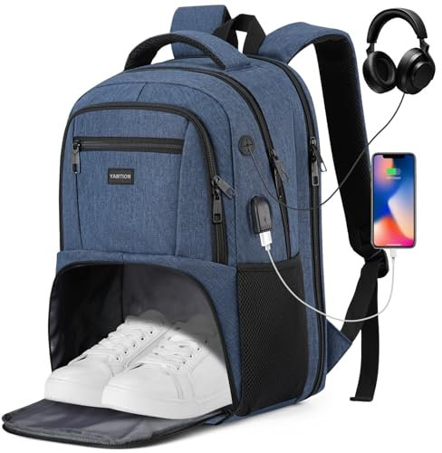 YAMTION Zaino Porta PC Portatile 17,3 Pollici per Uomo con Scomparto per Scarpe per Viaggio Scuola College Affari Lavoro Sportivo,Azul Oscuro