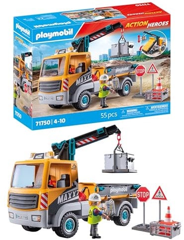PLAYMOBIL | Action Heroes | Camion de Chantier avec Grue | Jouet pour Enfants | Set de Construction | Jouet pour Enfants à partir de 4 Ans | 71750