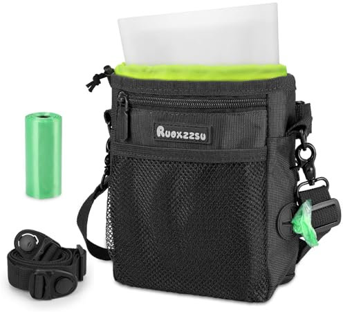Ruoxzzsu Dog Treat Pouch with Silicone Snack Bag, Front Pocket with Zipper fits All Phones, Card, Mesh Pocket fits Dog Toys, Treat Bag with Dog Waste Bag, 3 Ways to Wear Walking Fanny Pack