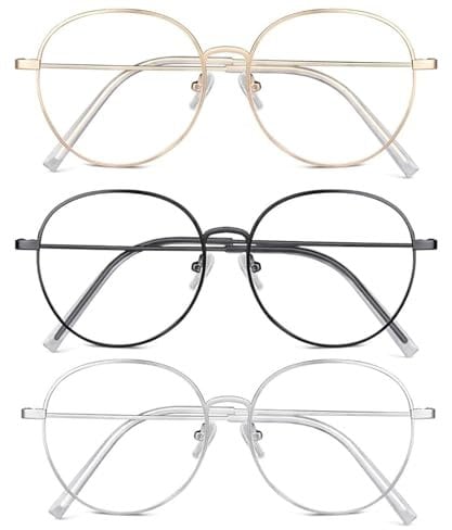 YEWCEP 3er-Set Brille - Fensterglas- und Blaulichtbrille ohne Sehstärke für Damen und Männer