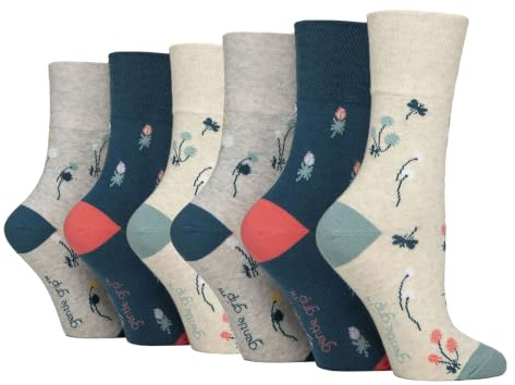Gentle Grip 6 Pack Ladies Diabetic Socks Non-Elastic Non-Binding Soft Top | Sensitive Foot Hosiery | Multi Pair Value Set | All Season Shoe Layer | Reduced Pressure Cuff | Everyday Hosiery