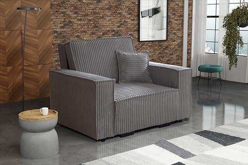 RestNest Jumbo Cord Sofa Bed – 1 Seater Recliner Armchair with Substantial Storage Space – Stylish and Space Saving Chair Bed for Effortless Living (Grey)