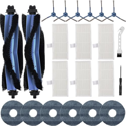 22 Pièces de Rechange pour Eufy Omni C20 Aspirateur, Kit d'accessoires Comprenant 2 Brosses Principales, 6 Filtres, 6 Brosses Latérales, 6 Serpillières, 1 Brosse de Nettoyage et 1 Tournevis