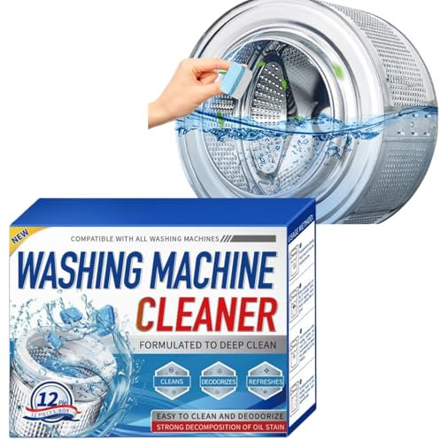 12PCS Washing Machine Cleaner Tablets,Deep Cleaning Tablets,Effective Machine Maintenance and Odor Removal,Washing Machine Descaler,Top Load and Front Load Washer Cleaner,Washing Machine Mould Cleaner